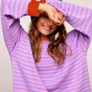 Classic Striped Oversized Crewneck Sweatshirt Jumper